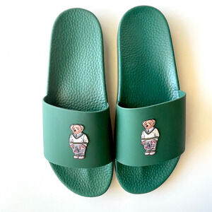 Polo Ralph Lauren Bear Slides Sz 14 Forest Green Preppy‎ Resort Wear Pool